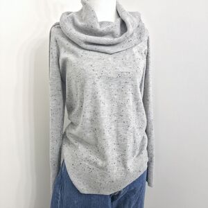 Loft Womens Petite Small Gray And Black Speckled Cowl Neck Pullover Sweater